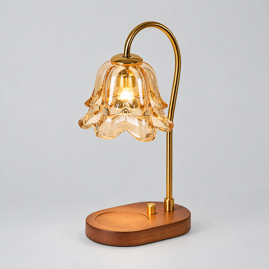 Walnut-Finish Glass Candle Warmer Lamp