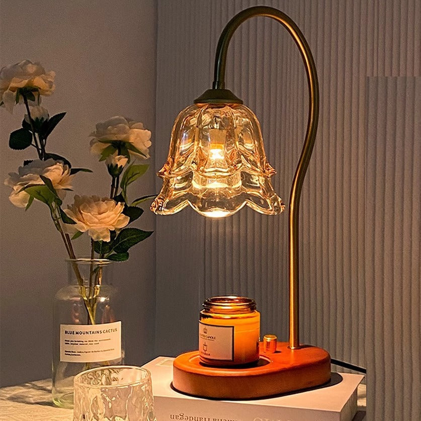 Walnut-Finish Glass Candle Warmer Lamp