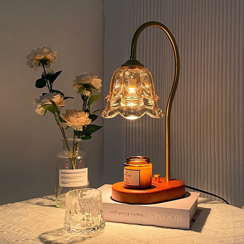 Walnut-Finish Glass Candle Warmer Lamp