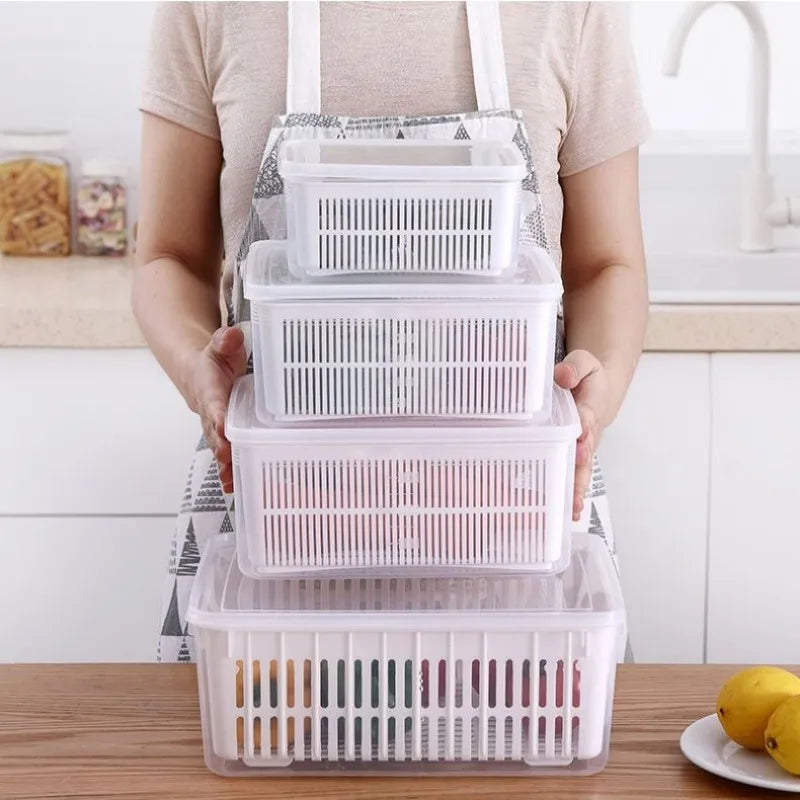 Fridge Organizer with Drain Basket & Fresh Produce Storage
