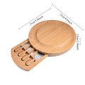 Round Bamboo Cheese Board Set with Slide-Out Drawer & 4 Knives