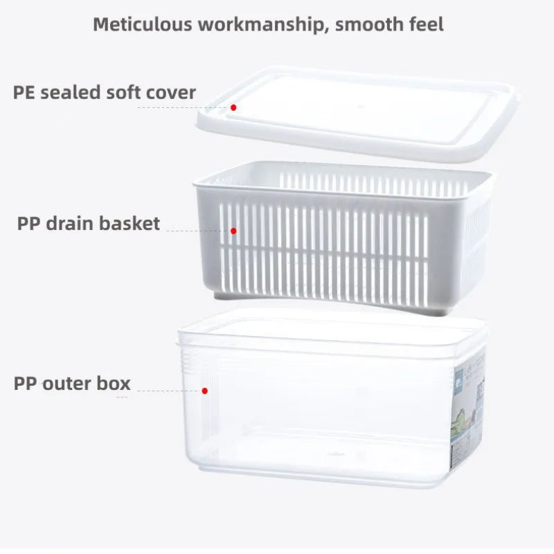 Fridge Organizer with Drain Basket & Fresh Produce Storage
