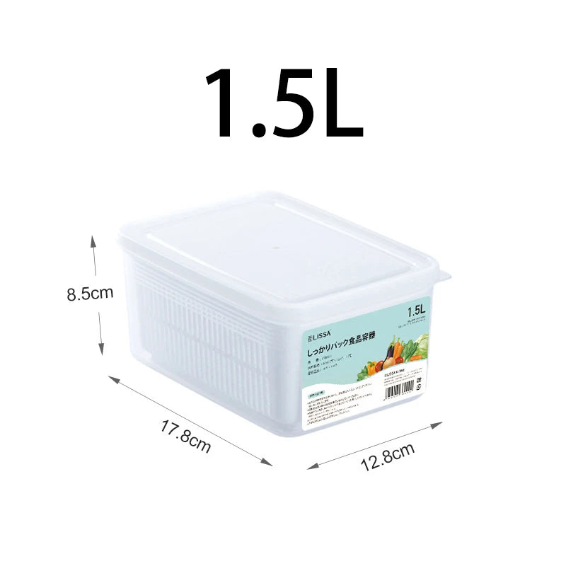 Fridge Organizer with Drain Basket & Fresh Produce Storage