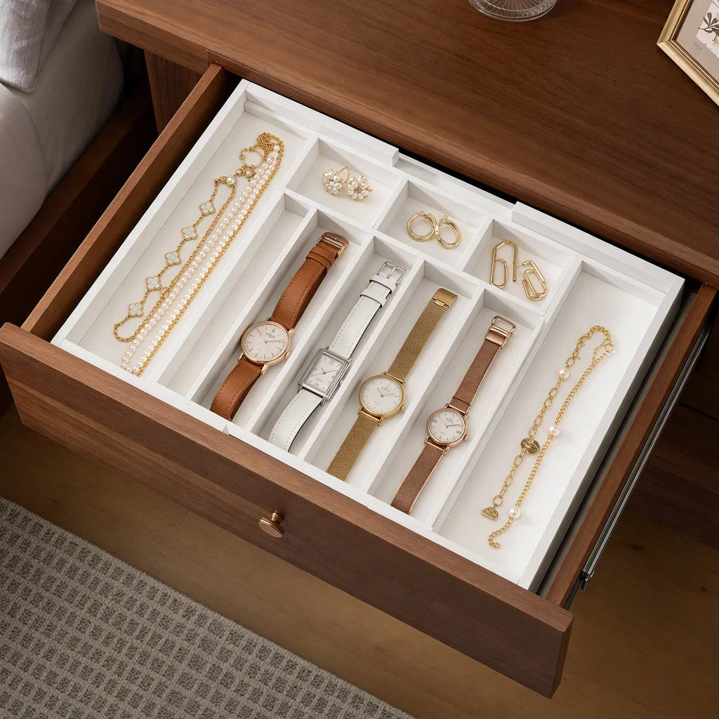 Bamboo Expandable Drawer Organizer - Adjustable Cutlery and Utensil Tray