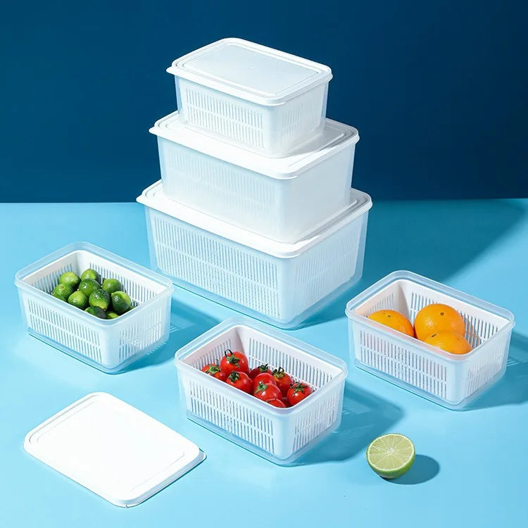 Fridge Organizer with Drain Basket & Fresh Produce Storage