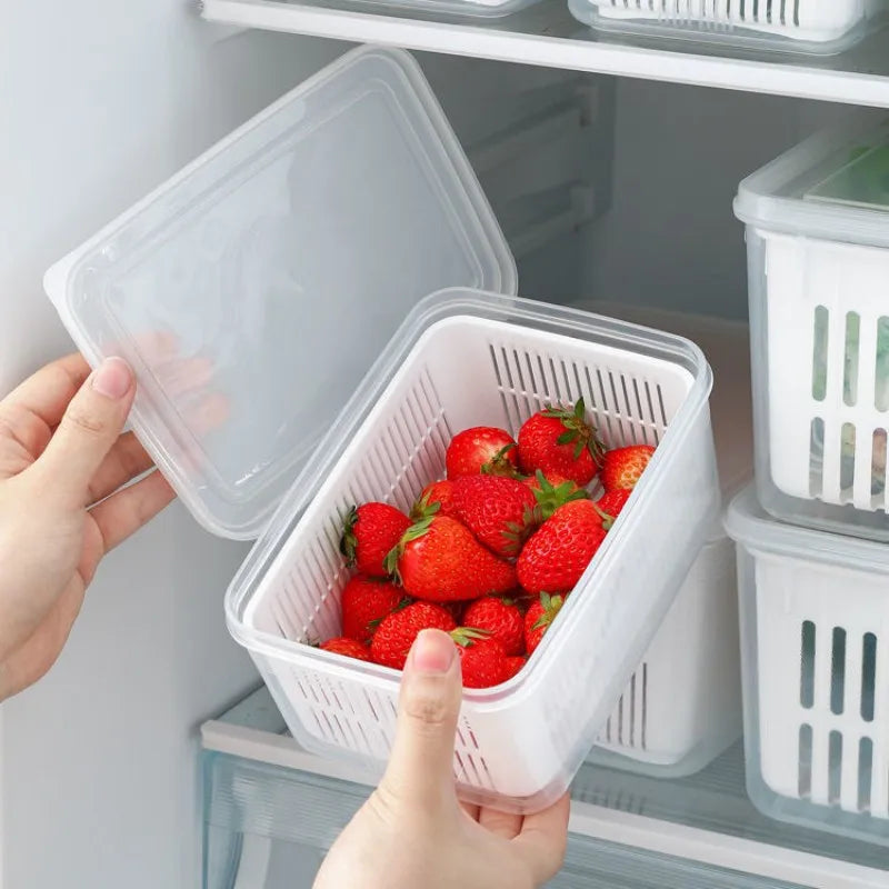 Fridge Organizer with Drain Basket & Fresh Produce Storage