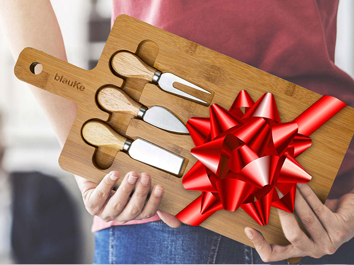 Bamboo Cheese Board Set with 3 Tools – For Two