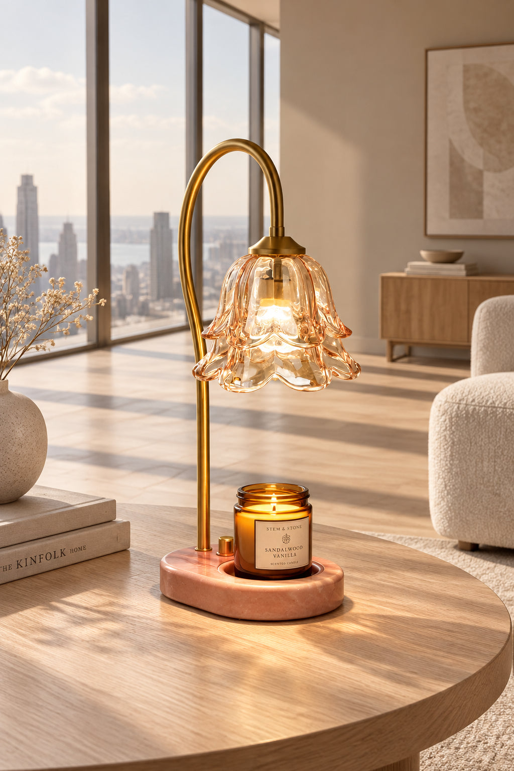 Walnut-Finish Glass Candle Warmer Lamp