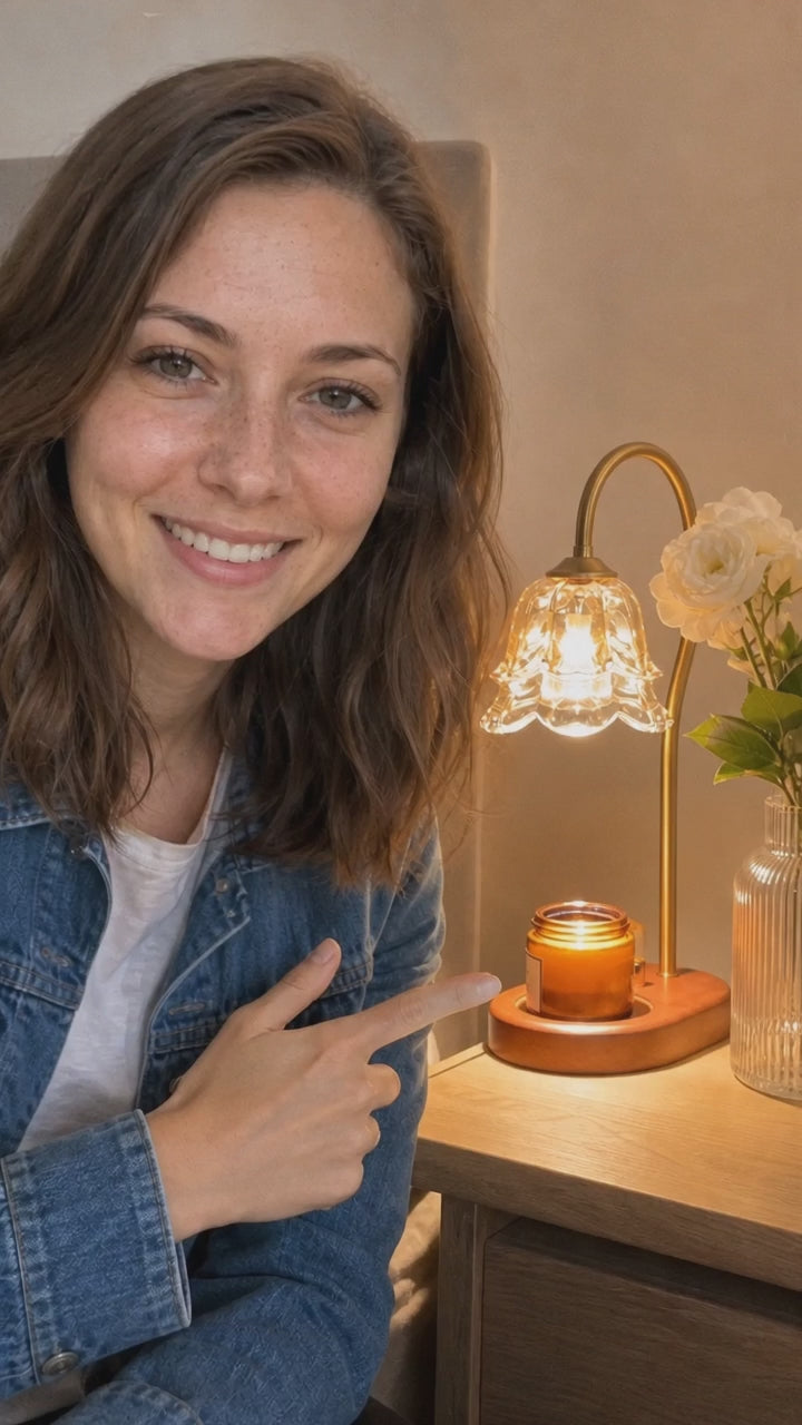 Walnut-Finish Glass Candle Warmer Lamp